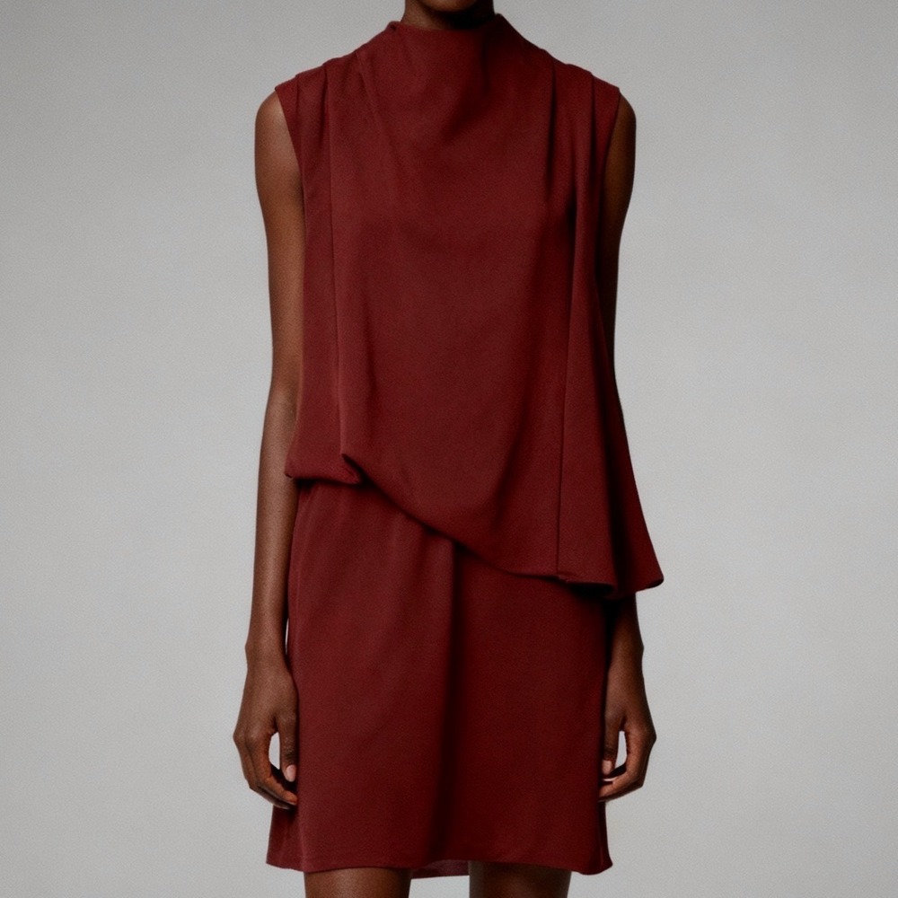 HARPER‎ Mock Neck Mini Dress Maroon Sleeveless Asymmetrical NEW size Small